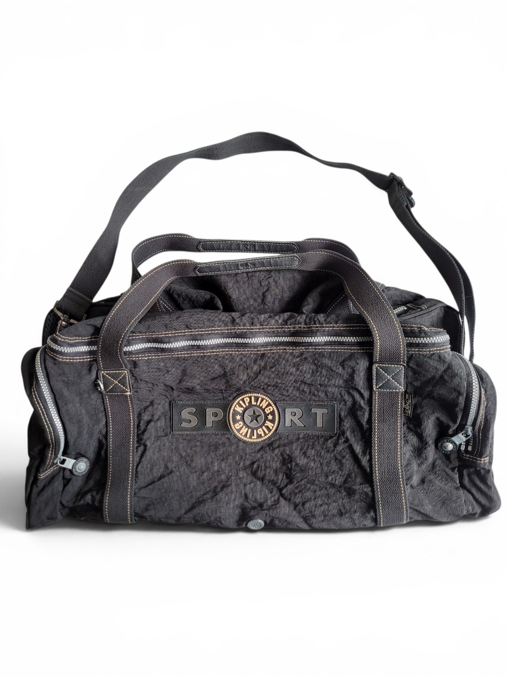 Vintage Kipling Sport Black Duffel Bag Crossbody Strap Taiwan Large